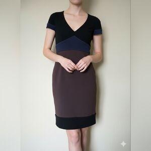 BCBGMAXAZRIA Color Block V Neck Sheath Dress Size 6